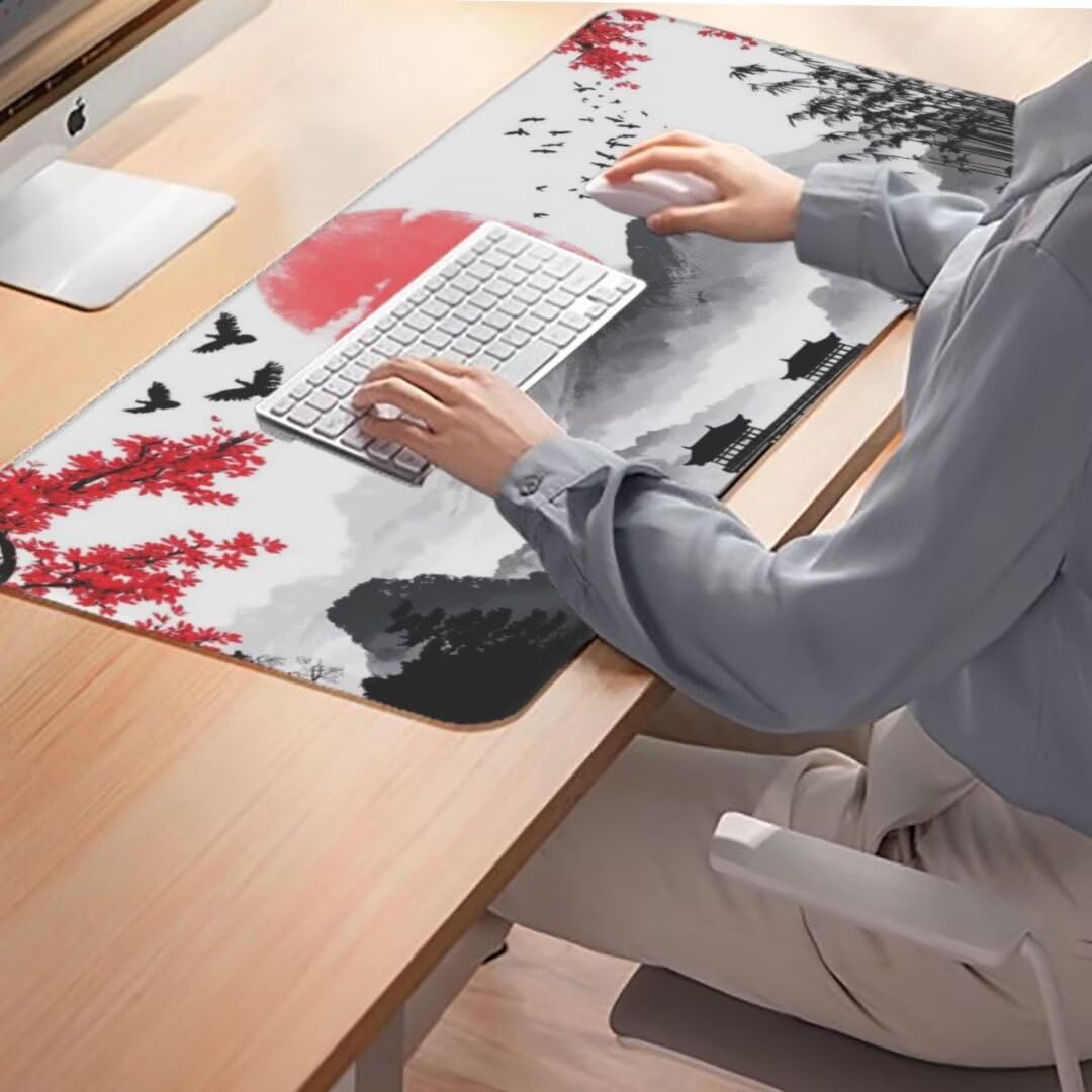 Japanisch Mauspad 1600 x 800mm,Mousepad XXL Schreibtischunterlage Landschaft Mouse Pad,Wasserdicht und Rutschfest Gaming Mauspad,Verbessert Präzision,Gaming-Mauspads für Pc und Gaming Zubehör qw121
