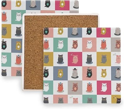 Amazon Akiraki コースター 吸水 滑り止め 速乾 4枚セット 茶托 茶パット おしゃれ 耐熱 ねこ 猫柄 可愛い かわいい カラフル アニマル 動物柄 エコ素材 茶托コースター お茶 コーヒー 飲食店 オフィス 喫茶店 コースター オンライン通販