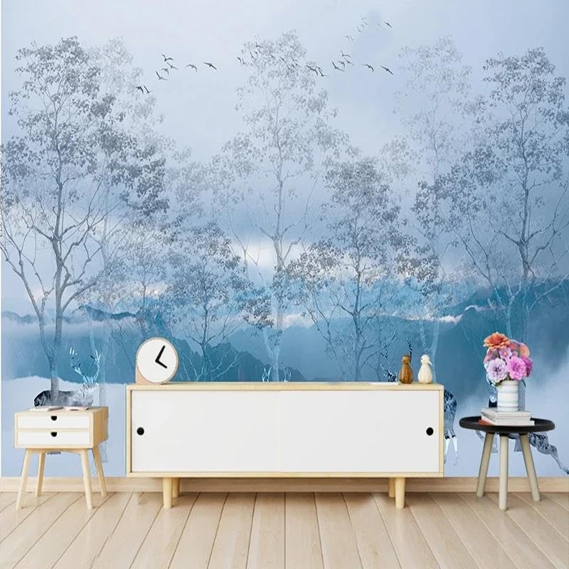 Papier peint 3D bleu bois intissé pour rénover facilement un fond de mur abîmé