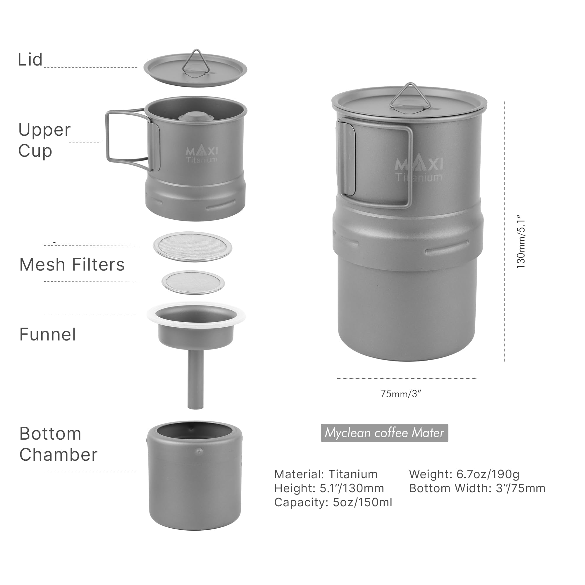 Maxi Cafetera moca de titanio, cafetera premium para camping, experimenta cervezas de calidad barista al aire libre
