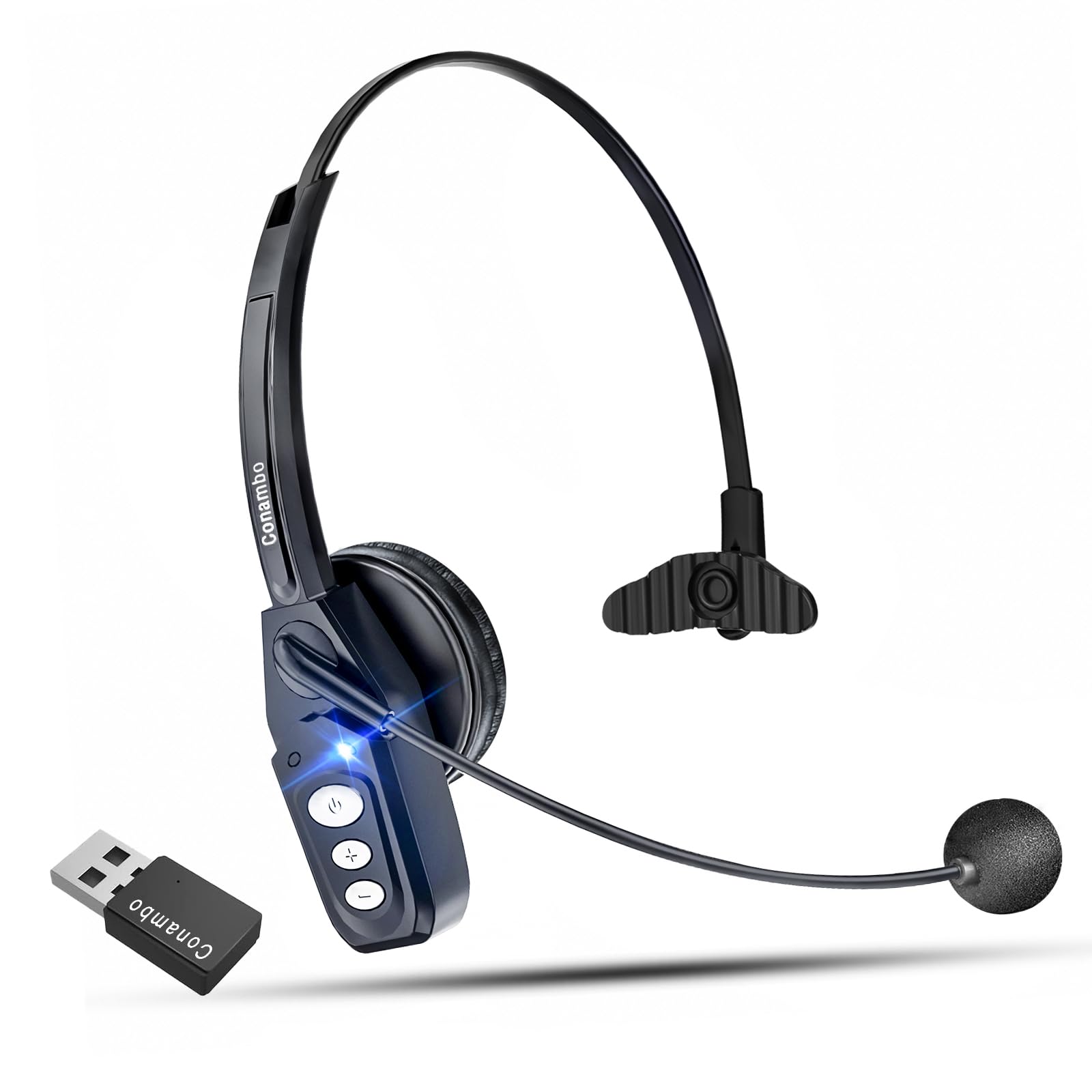 Conambo Bluetooth Trucker Headset, Wireless BluetoothV5.0 Headphones with Noise Cancelling Mic & USB-A Dongle, 16Hrs HD Talktime and On-Ear Headset for Truck Driver Work Call Center Office Computer