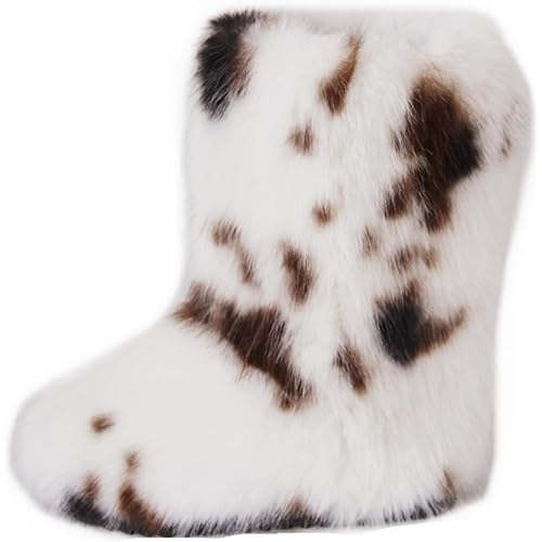 Gegefur Women's Faux fur Boot Furry Fluffy Short Snow Boot Mid-Calf Boots Warm Comfortable Outdoor Flat Shoes