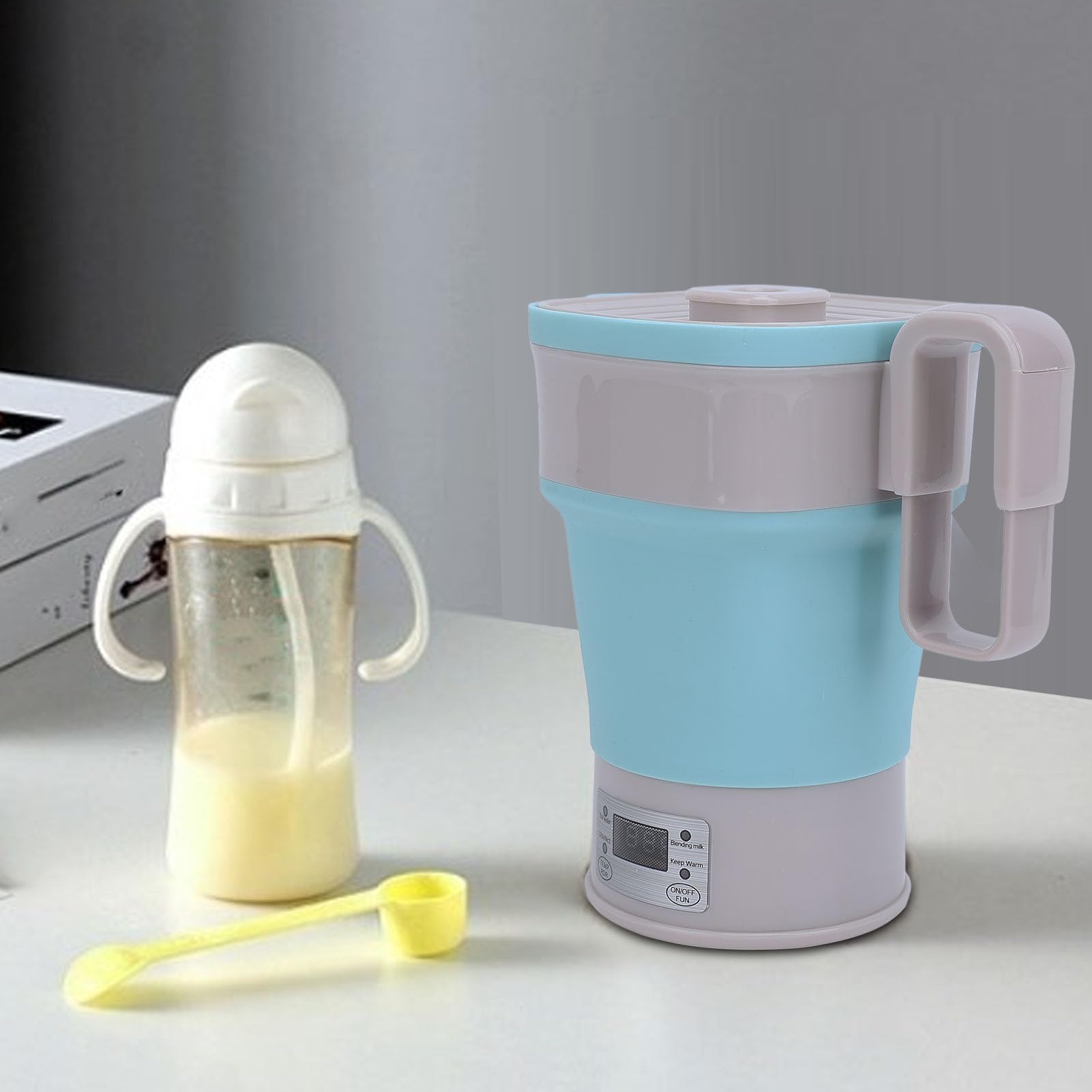 Faltbarer Wasserkocher, 800Ml 110V 220V Dual-Voltage, Zusammenklappbarer Reise-Wasserkocher, Tragbarer Kleiner Elektrischer Teekessel mit Teleskopgriff und Multifunktionspanel