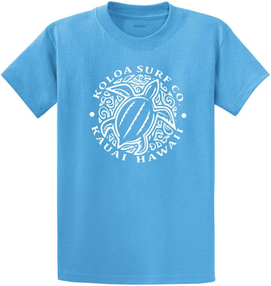 Koloa Surf Honu Hawaiian Turtle Front Logo Heavyweight Cotton T-Shirts Large Tall Aquatic Blue - White Logo