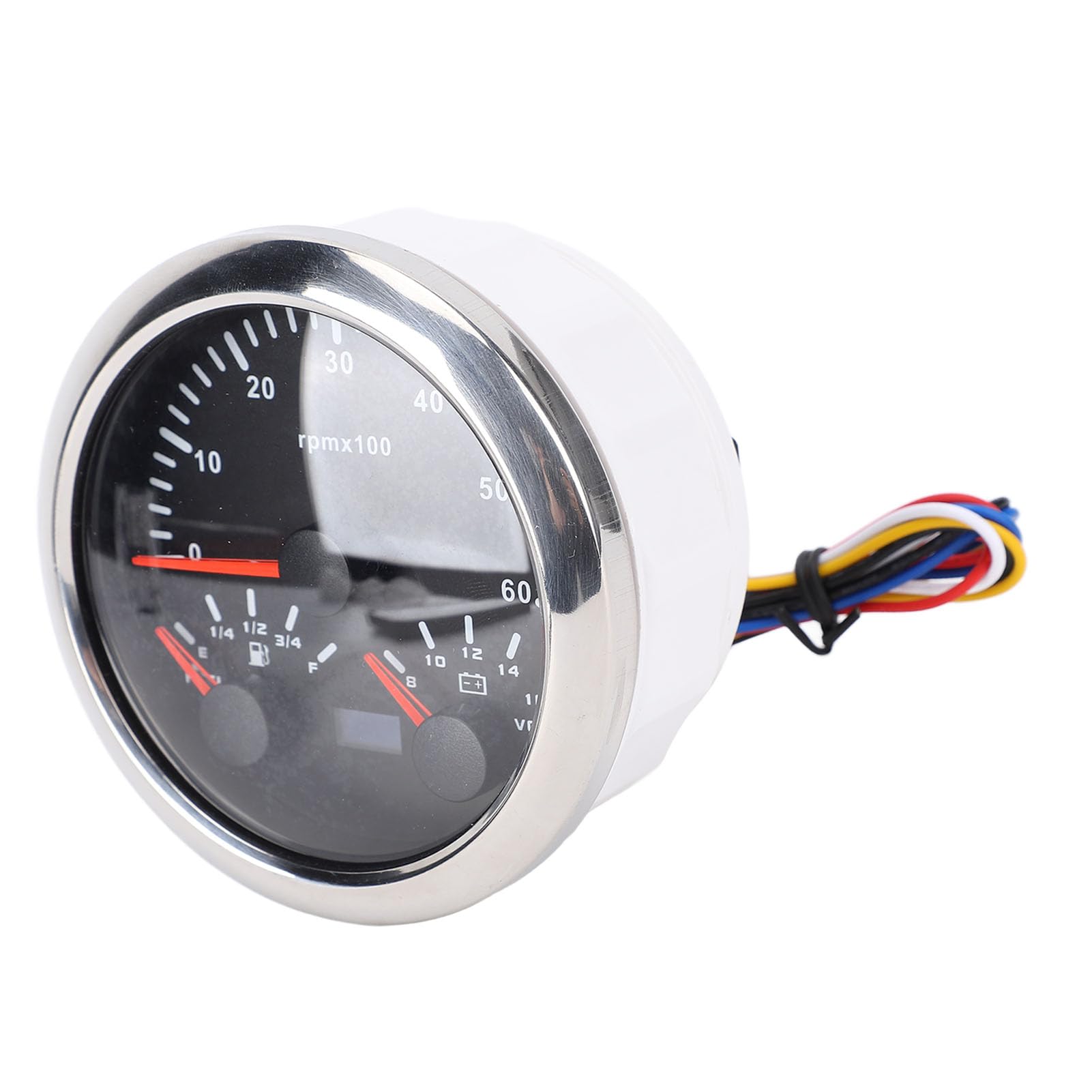 Cryfokt Miernik Prędkości 85 Mm, 6000 RPM Universal Fit 3 w Nożem Woltomierza 1 8 do 16 V dla Motocykla dla Morskiego Samochodu (Black Dial Srebrna ramka CX8295)