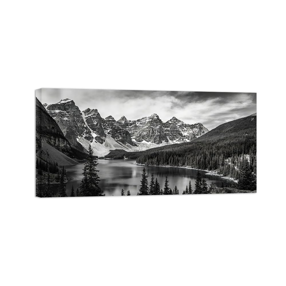 OZPWBVY Black White Landscape Wall Art. Mountain Tree Lake. Picture 30x60cm Unframed