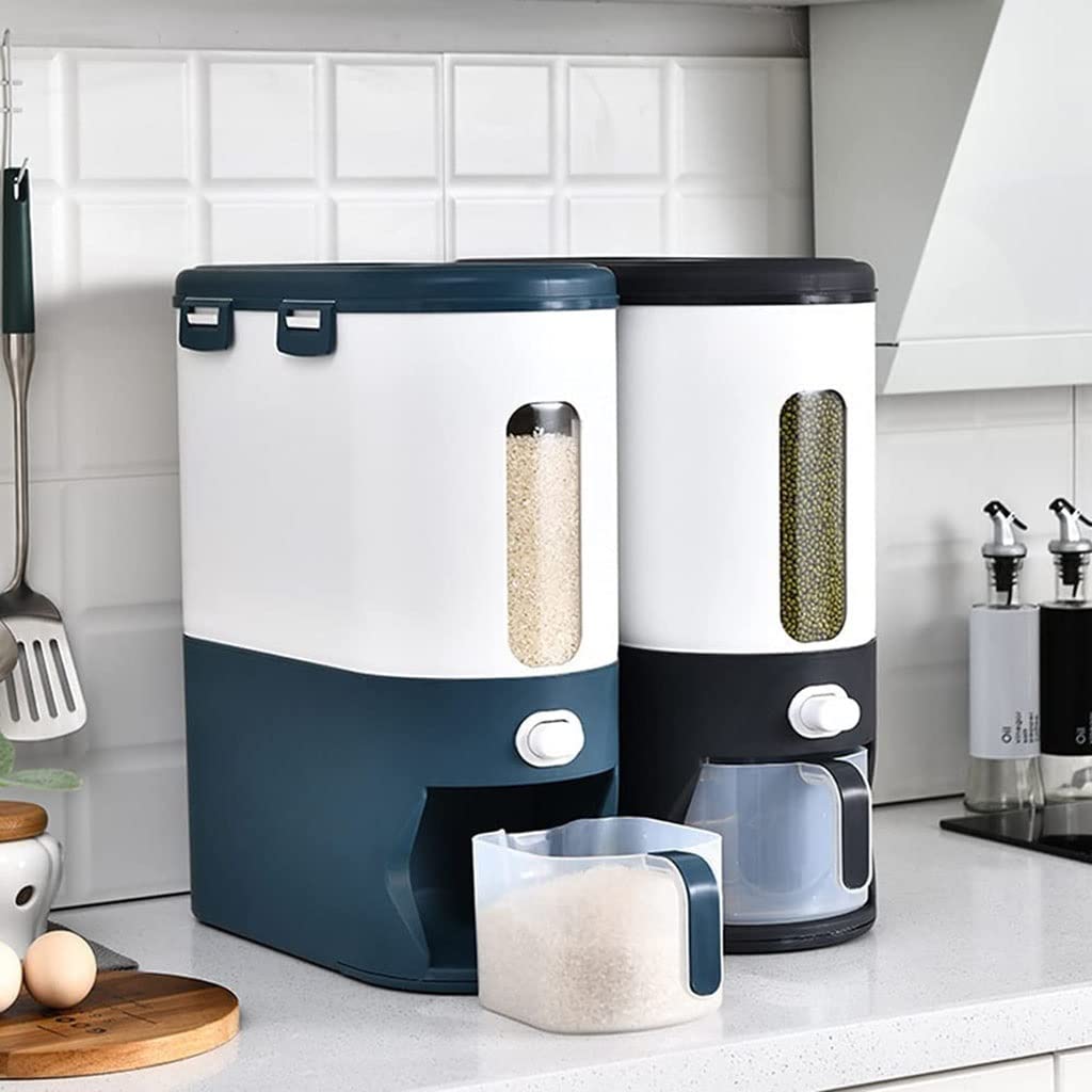 Dozownik Płatków Kukurydzianych Dozownik zbóż blat, spiżarnia ryżowa Duży Healtight Grain Dispenser Container One-Click Household Household Hermetyczny (Color : Black-15kg)