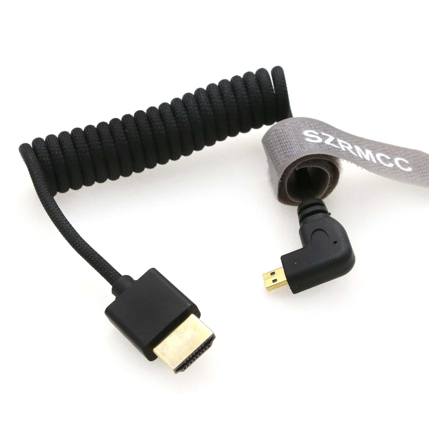 SZRMCC 8K 2.1 Micro HDMI Right Angle to HDMI High Speed Coiled Braided Cable for GoPro Hero 3/4 Canon EOS M5 Sony A6000 A7III RX10 Nikon B500 Z6 Raspberry Pi 4 Atomos Ninja 2 Monitor