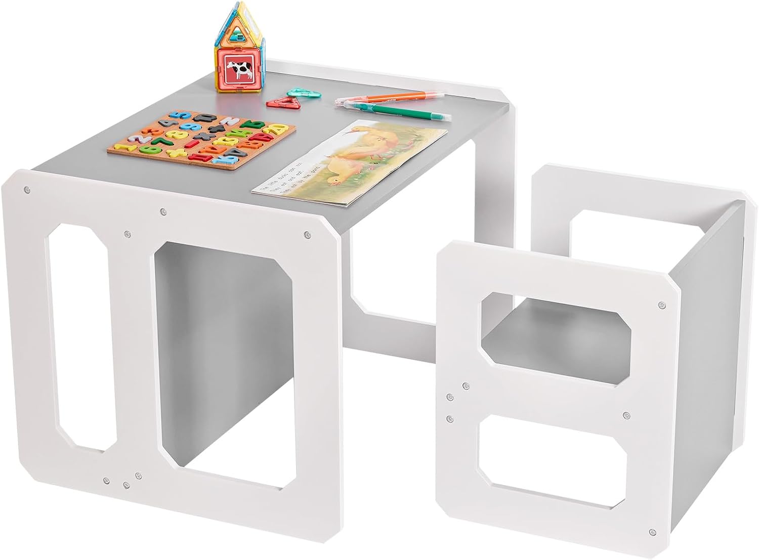 Kids Table and Chair Set X-Large for Toddler, Wooden Toddler Activity Desk Group for Nursery, Bedroom, Activity Room, Children's Furniture, Gift for Boy & Girl for Read, Play