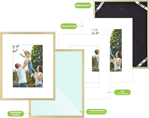 Vista 66 de Golden State Art - Marcos de fotos de metal de 8 x 10 pulgadas con paspartú para fotos de 5 x 7 - Juego de 4 portarretratos de aluminio de 8 x 10