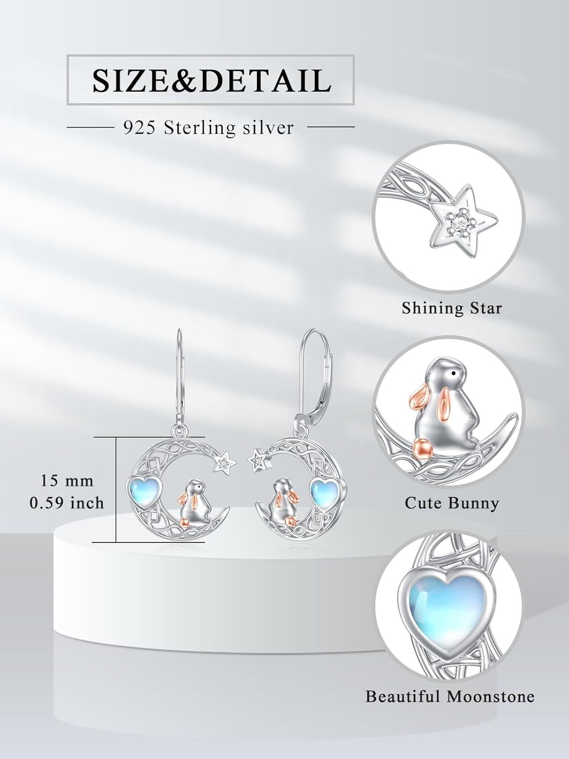 Dorunmo Animal Earrings Sterling Silver Cat/Fox/Bunny/Rabbit Earrings Moon Earrings Birthday Anniversary Cute Animal Valentines Day Gifts for Mom Friends Daughter Animals Lover
