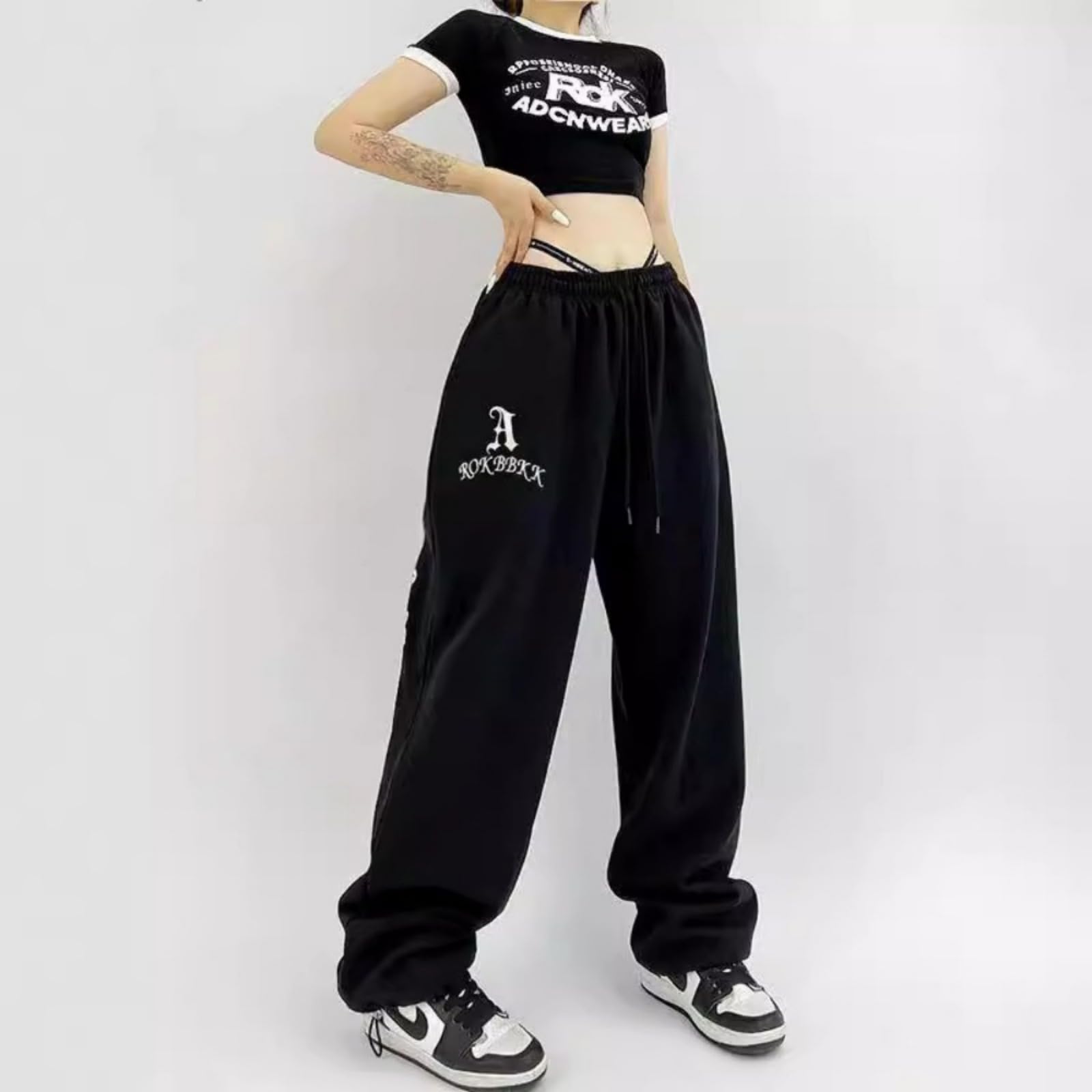Pantalones deportivos de baile hip hop, ajuste holgado, estampado de graffiti, cintura elástica, color blanco y negro, S-3XL