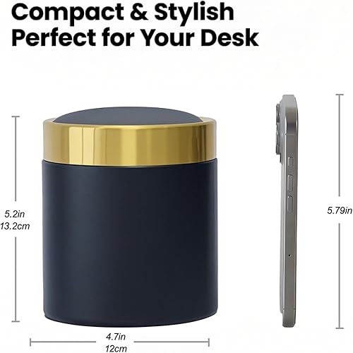 Miniatura 9 de JILLICK Bote de basura pequeño con tapa, mini bote de basura de escritorio, 1.5 litros0.4 galones, pequeño bote de basura de metal para baño,