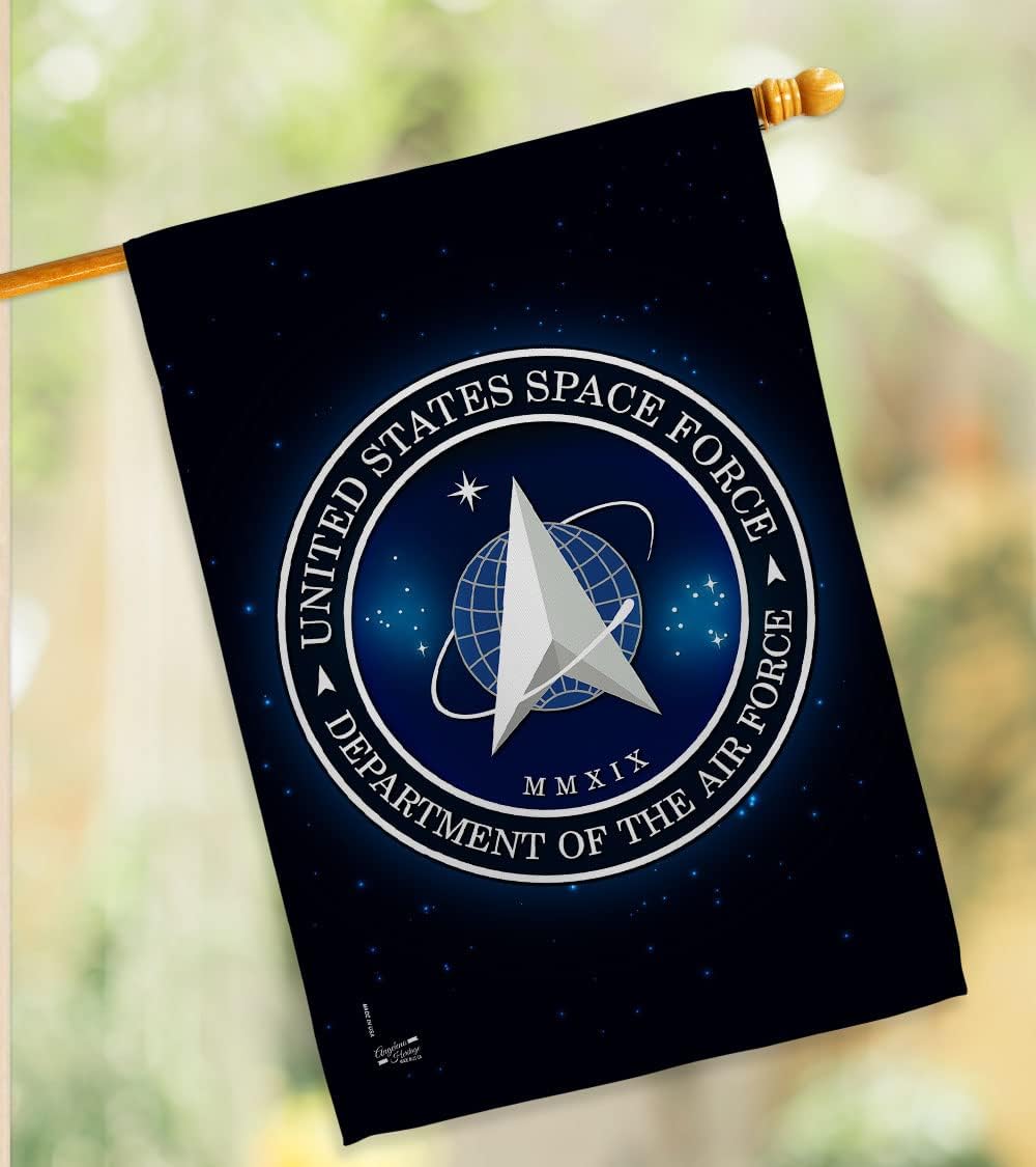 Breeze Decor Space House Flag Pack Armed Forces USSF United State Air American Military Delta Official Vintage Applique Decoration Banner Small Garden Yard Gift Double-Sided, 28"x 40", Made in USA