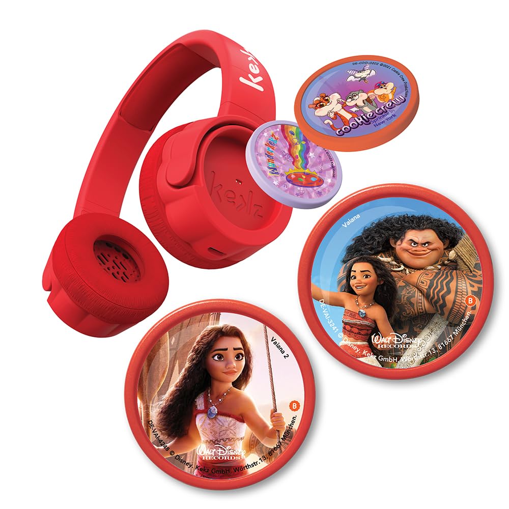 Kekz Vaiana Premium Starter Set: Cookie Earphones Red with 2 Audio Chips Radio Play Vaiana 1 + 2, Cookie Crew Radio Play & Wunderkekz (Headphones for Children, Travel Headphones for Travel and at Home