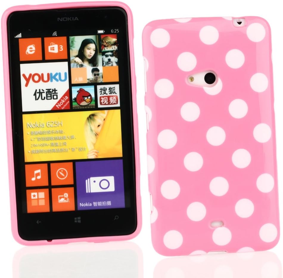 Kit Me Out US TPU Gel Case for Nokia Lumia 625 - Pink / White Polka Dots
