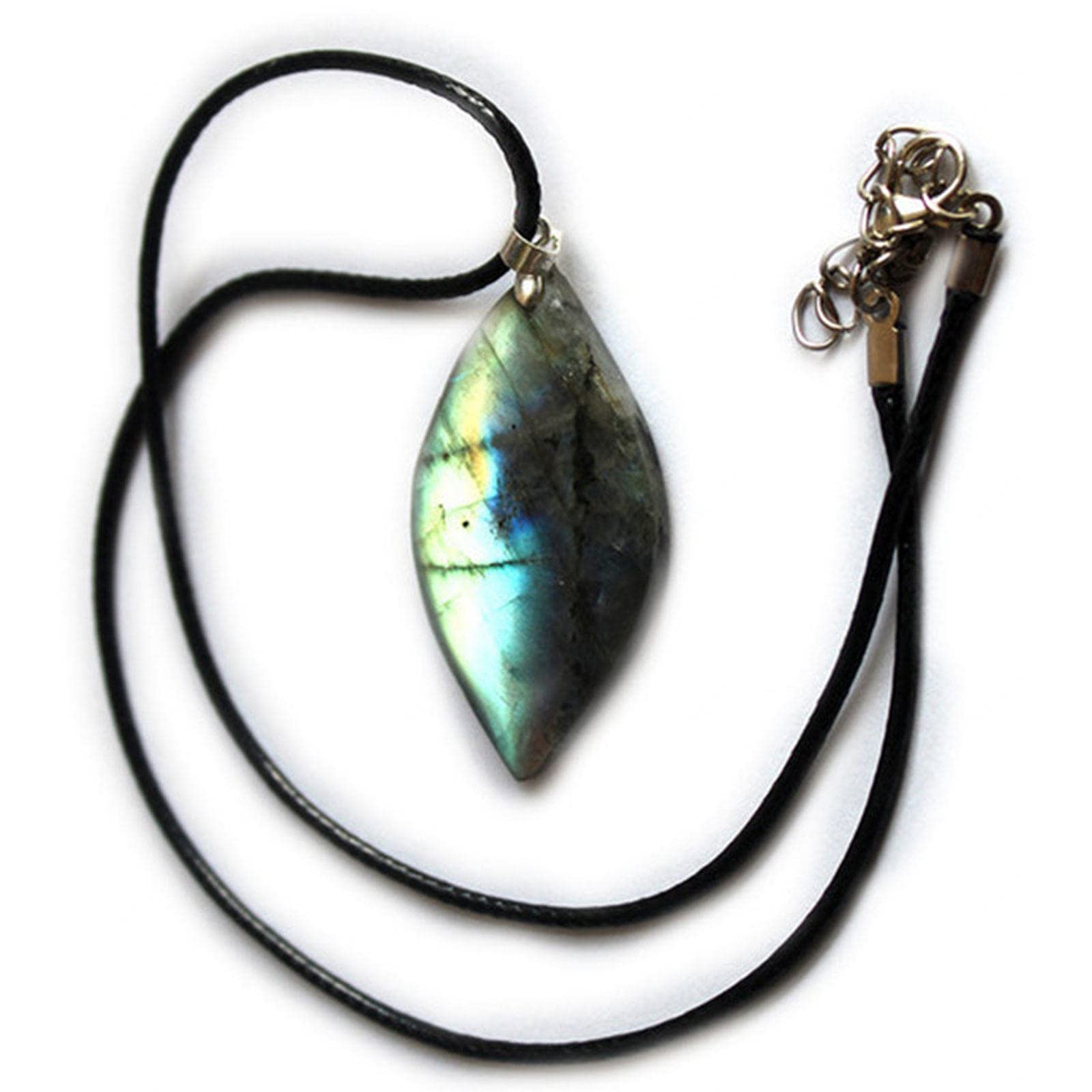 Collar de curación de Piedras, Collar de Cristal de curación de labradorita para Mujeres Hombres, Piedras Preciosas Naturales Colgante Regalo de Piedra de joyería de energía, En Forma de Hoja