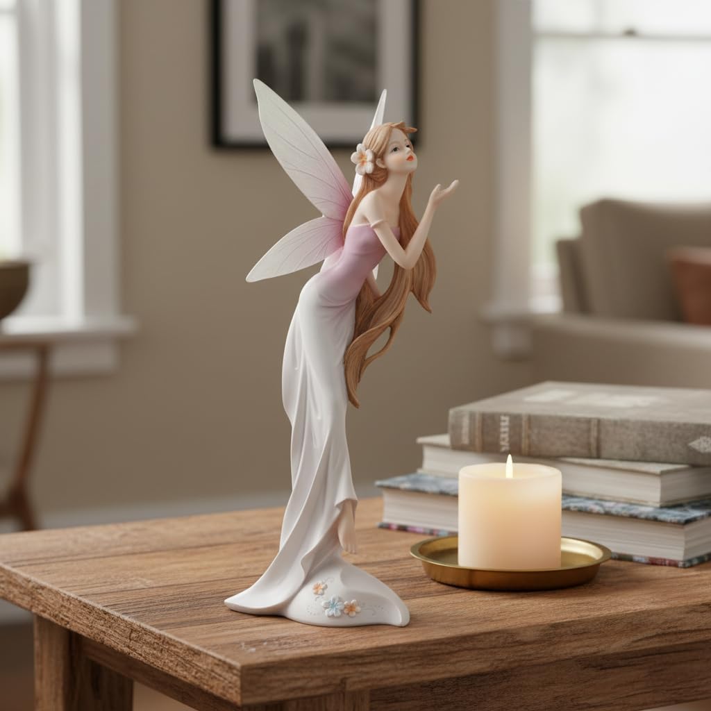 Comfy Hour 13" Elegant Standing Fairy Figurine, White and Lilac Fantasy Spirit Statue, Sophisticated Home Office Bookshelf Decor Accent, Polyresin Artisan Crafted Sculpture, 1 Unit