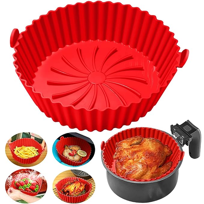 Air Fryer Silicone Pot 7.5in Air Fryer Liners Round Baking Pan for Microwave Oven Roaster Reusable Airfryer Accessories Silicone Cake Pan DIY Pizza Nonstick Bakeware Kitchen Baking Supplies