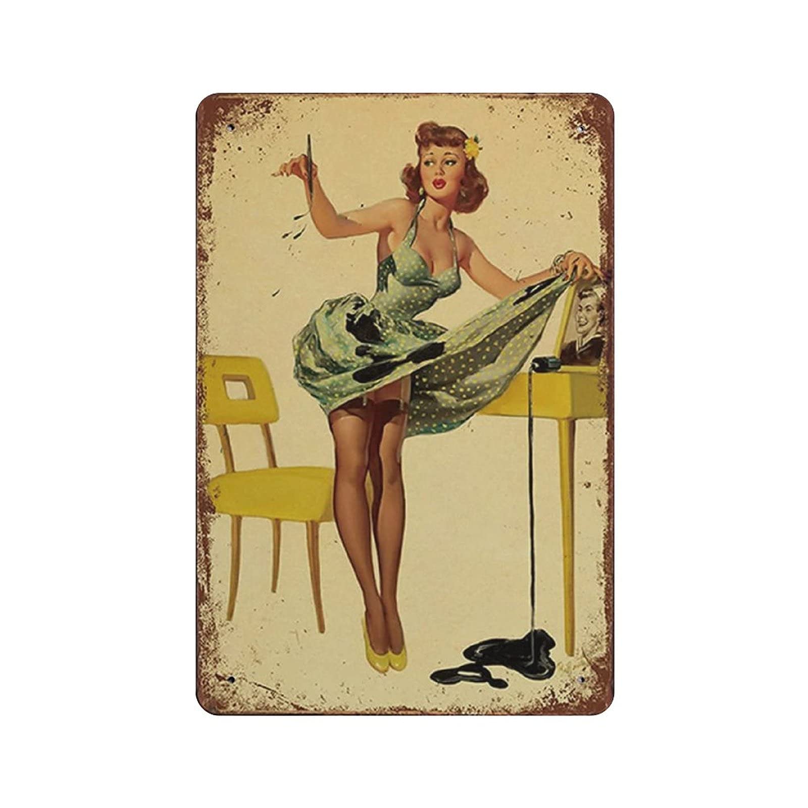 Metal Tin Sign The Beauty Who Spilled Ink Vintage Tin Poster Metal Sign Wall Decoration Country Kitchen Home Garage Decor 12"x8"