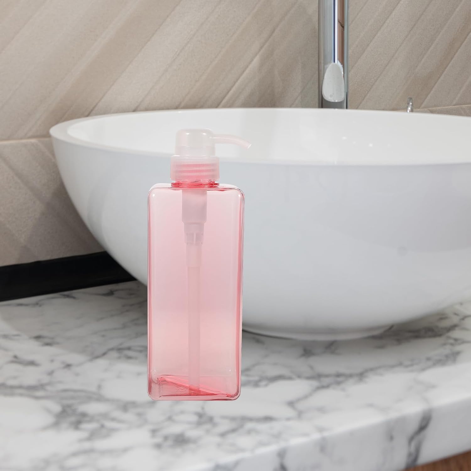 Alipis Pink Refillable Pump Dispenser Bottles 7.48X7.91X2.64In - 6 Pcs 22Oz Square Plastic Containers for Shampoo Conditioner Lotion Body Wash - Ideal for Home Travel and Hotel Use - Image 2