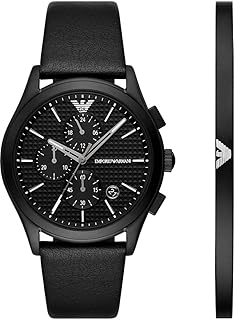ساعة كرونوغراف للرجال من الستانلس ستيل الأسود مع مجموعة سوار امبوريو ارماني AR80070SET