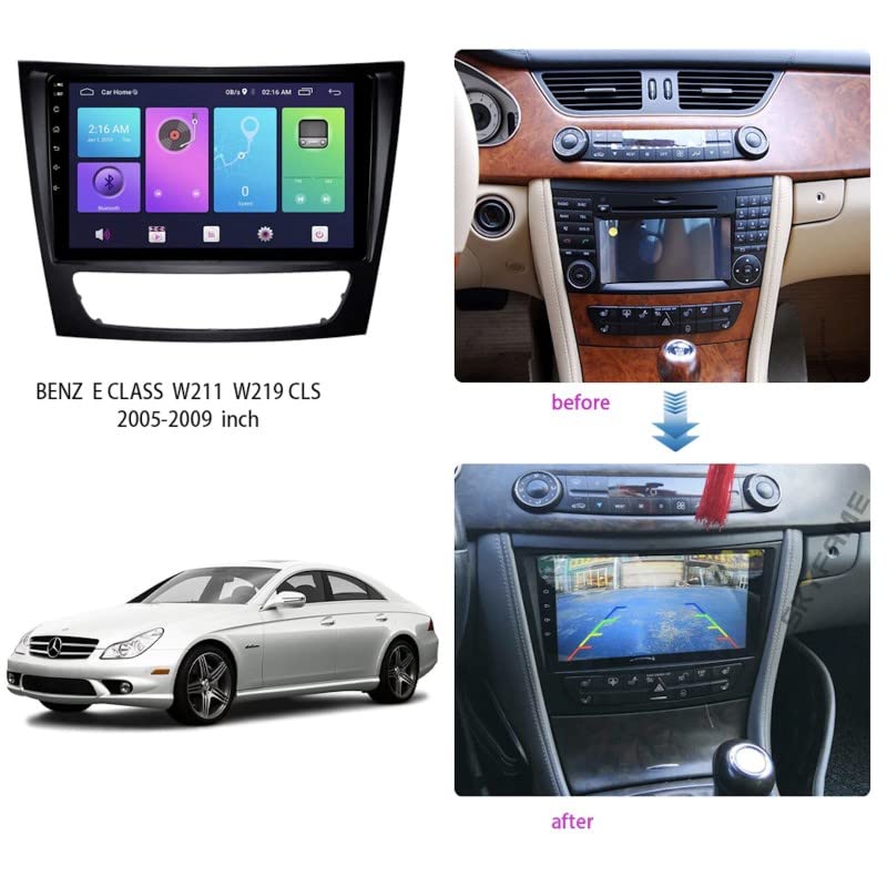 Sound-way - Kit de Montage Autoradio, Façade Cadre de Radio 9" Pouces, Adaptateur Compatible avec Mercedes Classe E (W211) 2002-2009 / Classe CLS (C219) 2004-2010
