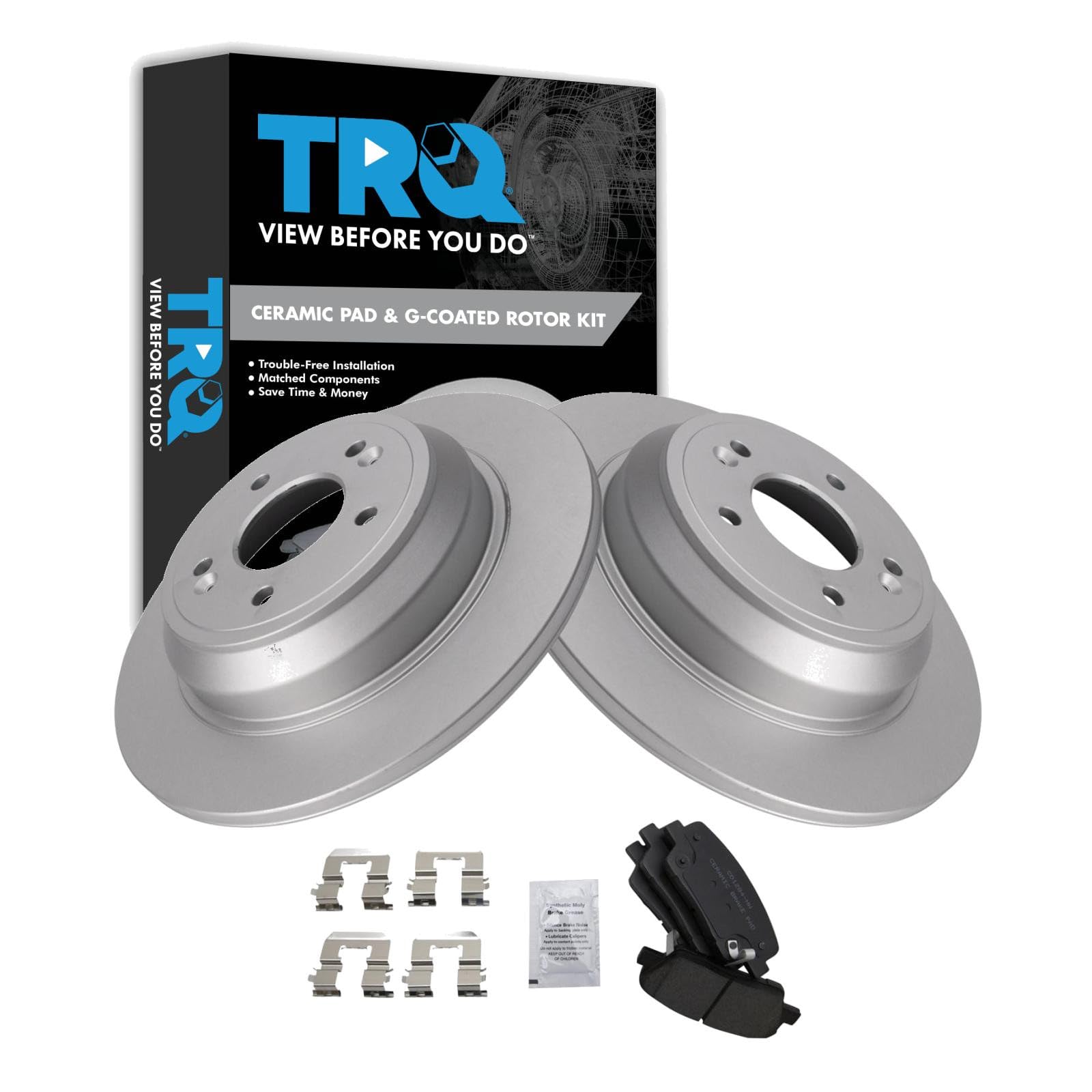 TRQ Rear Brake Pad and Rotor Set Ceramic Coated Rotors Compatible with 2009 Hyundai Genesis