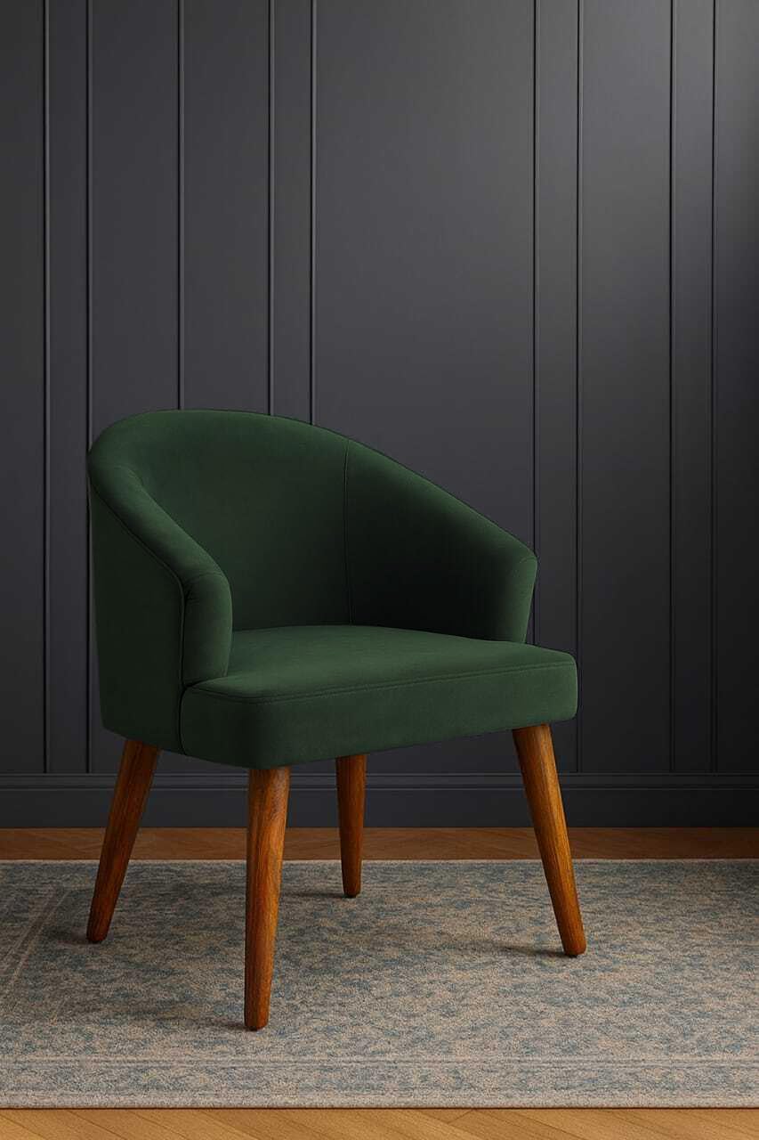 WOODEN SPACE Velvetine Arm Chair for Living Room | Pure Sheesham Wood Legs & Premium Velvet Fabric | Vintage Accent Chair for Home & Office (Green)