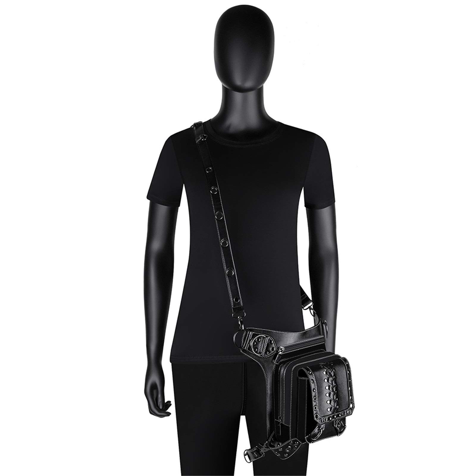 Riñonera Punk PU Bolsa de Messenger Cuero Al Aire Libre para Ciclismo Senderismo