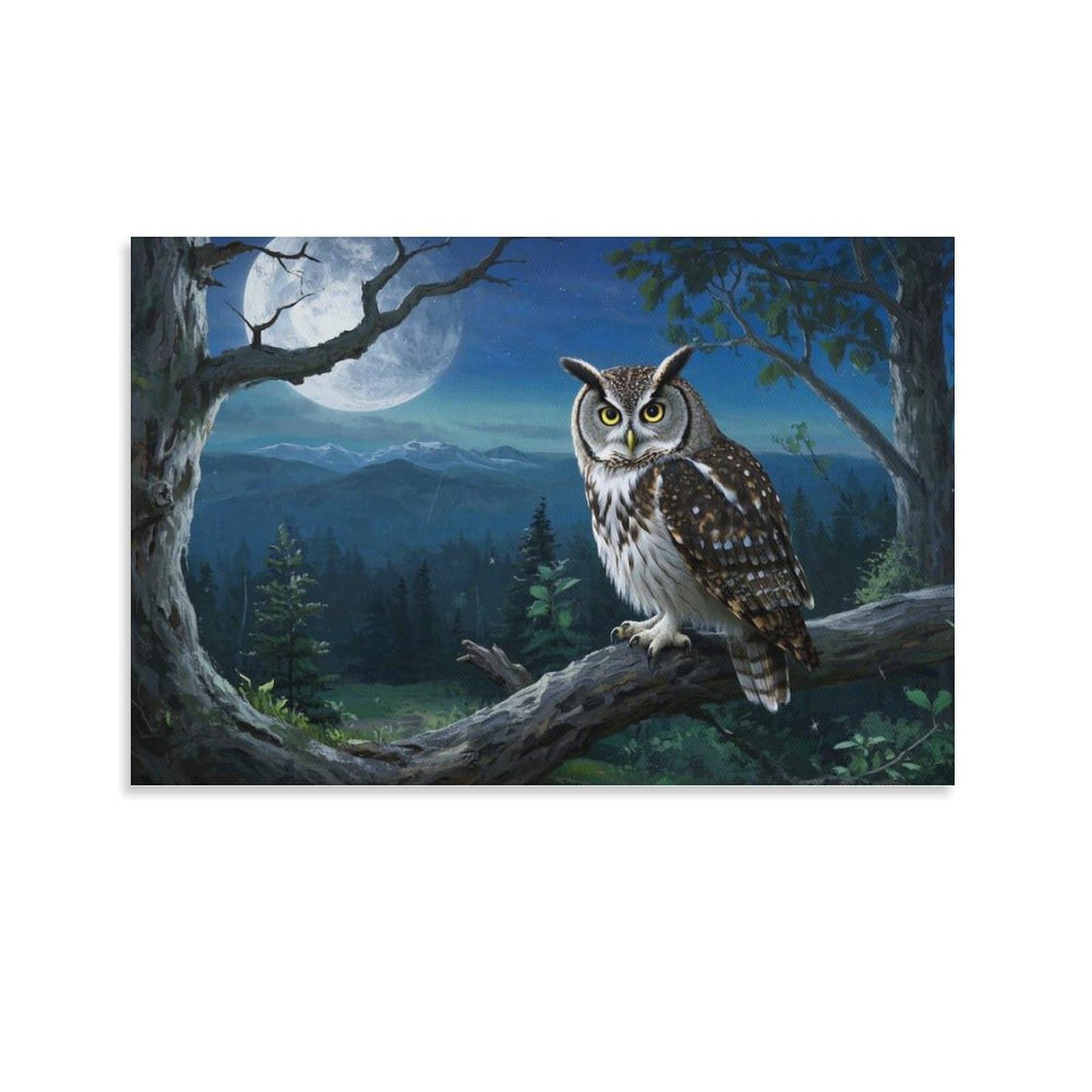 YYVKPMLXC Owl Canvas Pictures Forest Nightscape Giclee Artwork Painting Ready To Hang for Living Room Decor 08x12inch(20x30cm)