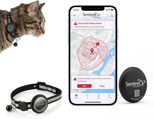 Sentinel PAW 2-in-1 BLE Cat Tracker & Collar | Smart Alerts | Sentinel Node | iOS & Android BLE Reporting | Movement History | Platform Access (Black)
