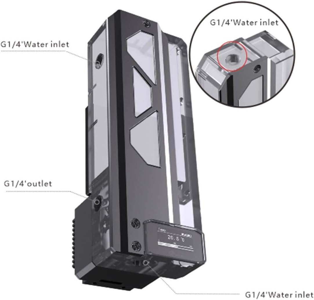 Bykski DDC Pump / 180mm Reservoir Station w/Temp Digital Display and 5v Addressable RGB (RBW) (CP-DDC-X-TK180-V2)
