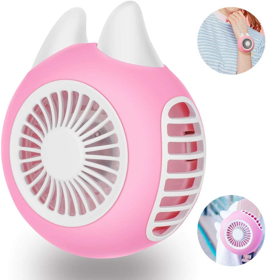 Wearable Personal USB Small Fan, Mini Handheld Fan, 360 Rotating Quiet Portable Fan, Internal Battery Operated Powered Rechargeable for Travel Office Camping(Pink Rabbit)