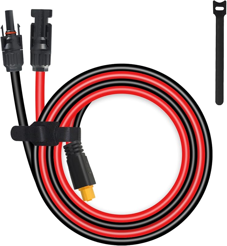 10AWG Solar to XT60 Extension Cable, 2FT Solar to XT60 Connector | Pure Copper Core, Parallel Wire Solar Charging Cable, with Cable Tie, for Solar Panel Portable Power Station RV