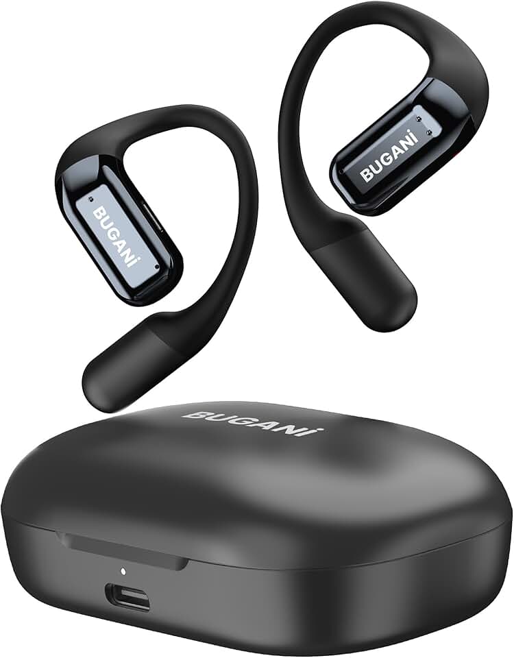 BUGANI Open Ear Headphones Wireless Bluetooth 5.2, 32H Playtime Fast Charging Waterproof Sport Earbuds with ENC Mic for Running, Workout, Cycling