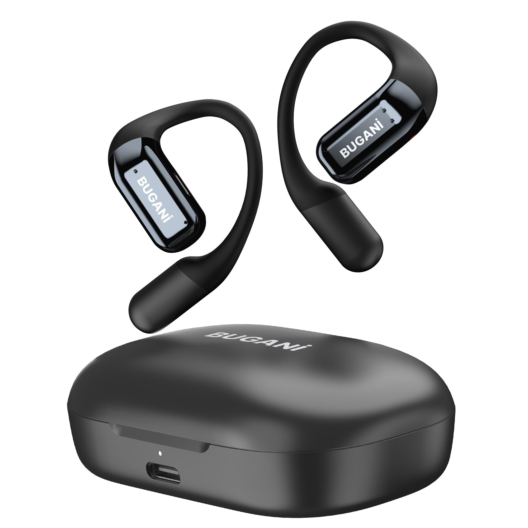 BUGANI Open Ear Headphones, Bluetooth 5.2 Wireless Headphones with Microphone, ENC Clear Talk, Immersive Stereo Sound, Fast Charging, 32H Playtime, Waterproof Sport Earbuds for Running.Black