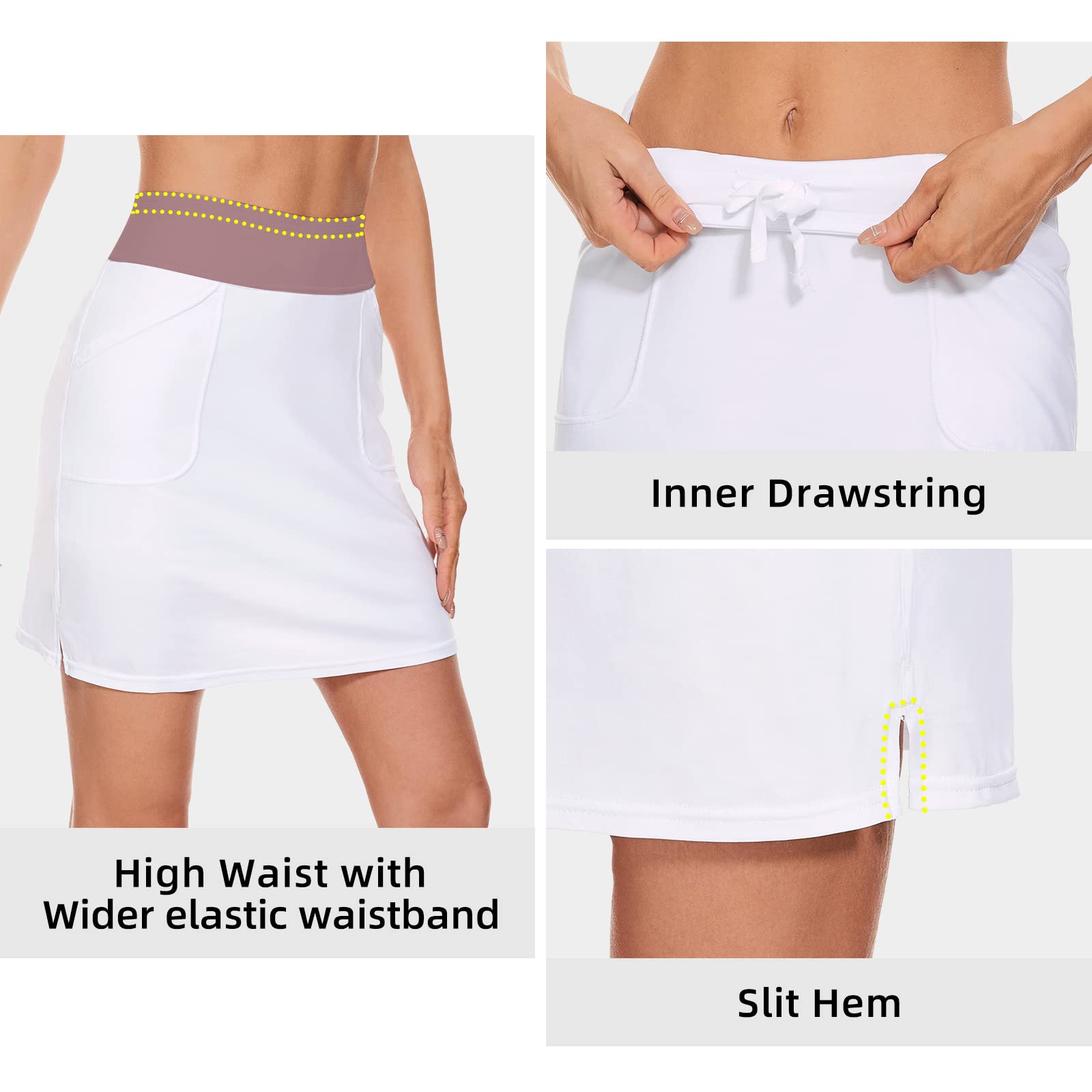 M MOTEEPI Jupe de tennis pour femme - 45,7 cm - Avec pantalon - 4 poches - Short intérieur - Jupe d'été d'extérieur