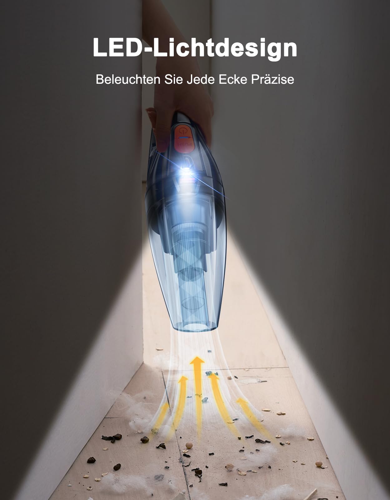 Handstaubsauger Akku, [9000Pa & Schnellladestation] Handstaubsauger Kabellos mit LED-Lichter, 2 Waschbar HEPA-Filter, Nass & Trocken Auto Staubsauger Antriebsriemen Stark für Haus, Büro, Auto