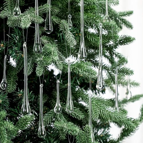 Image of 44 Pcs Clear Glass Teardrop Christmas Ornaments Crystal Raindrop Hanging Ornaments Crystal Chandelier Drop Pendant Icicles Decorations for Christmas in July Tree Party Supplies (4 Medium Size)