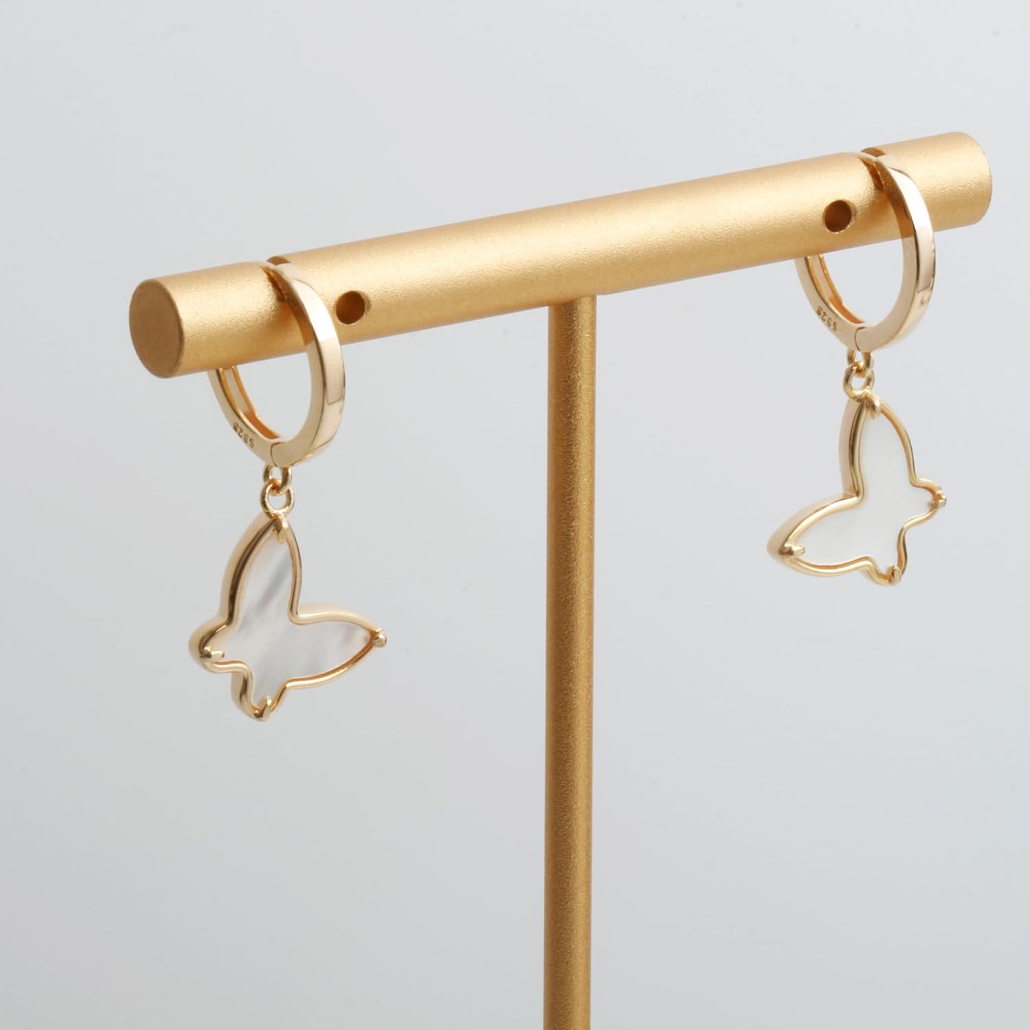 Butterfly Dangle Earrings 925 Sterling Silver Mother of Pearl Butterfly Huggie Hoop Earrings for Women - Image 3