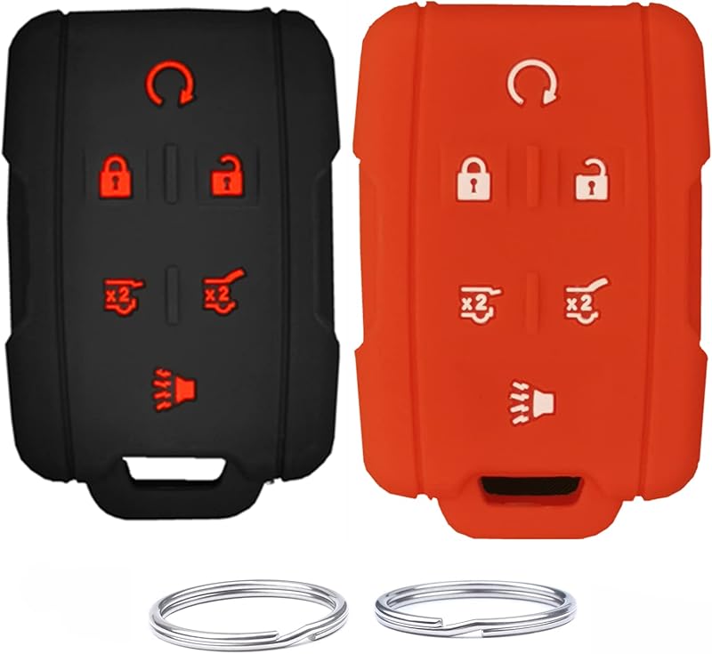 Capa de silicone para chave presencial GMC Chevrolet com 6 botões UOKEY, preta e vermelha, kit com 2