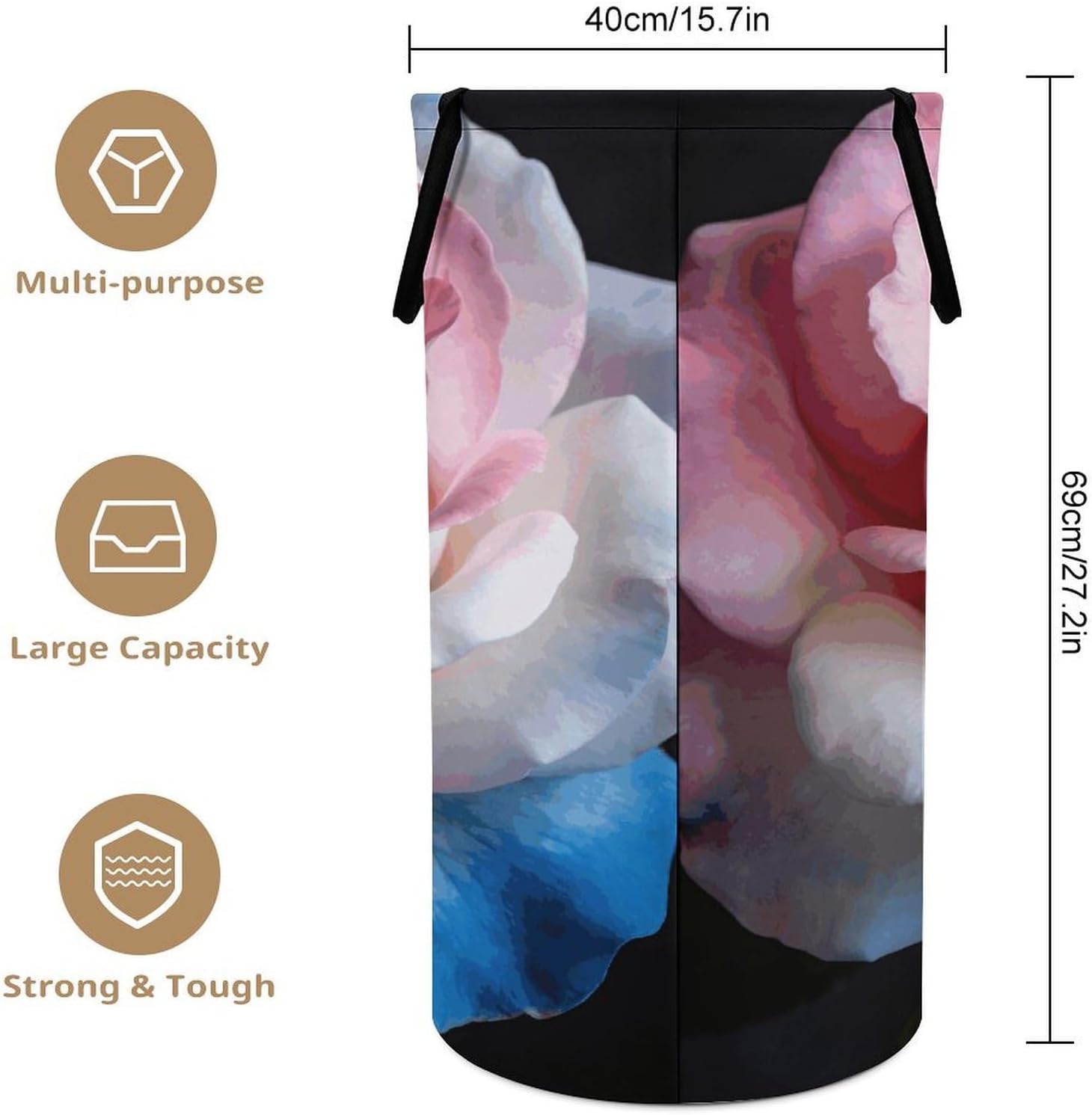 Pink White Blue Laundry Hamper with Handles Waterproof Collapsible Laundry Basket Large Lightweight Round Dirty Clothes Hamper for Home Dorm Bathroom Decor