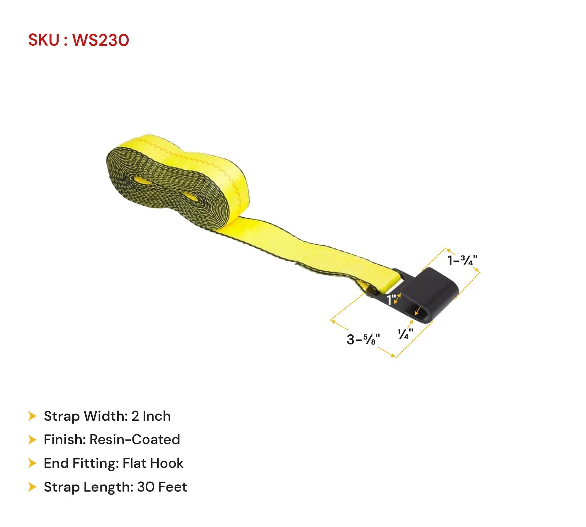 Mytee Products WLL 3335, cinghie per verricello da 5,1 cm x 76 cm, con gancio piatto, confezione da 8