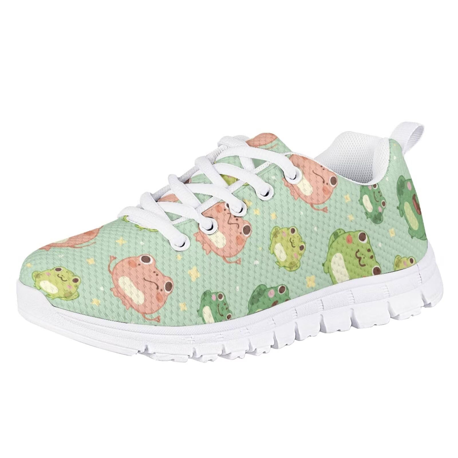 Upetstory Cute Frog Sneakers for Girls Boys Size 3 Running Tennis Shoes Lightweight Breathable Active Athletic Outdoor Sports Exercise Cross-Training Trainers School