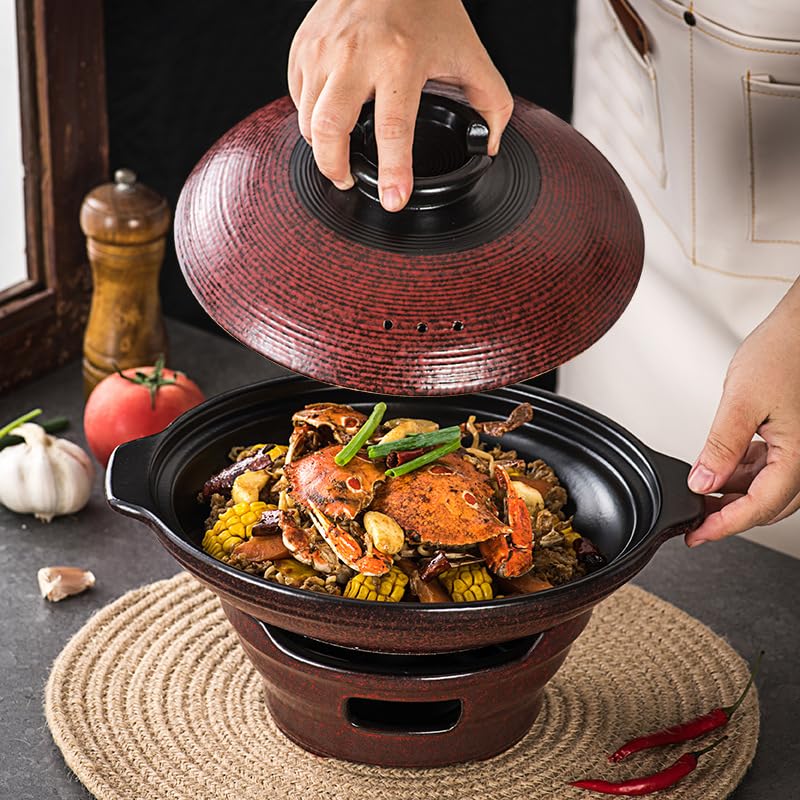 Pentola in Argilla Smaltata Reattiva con Base per Fornello, Pentola da Cucina da 26 cm