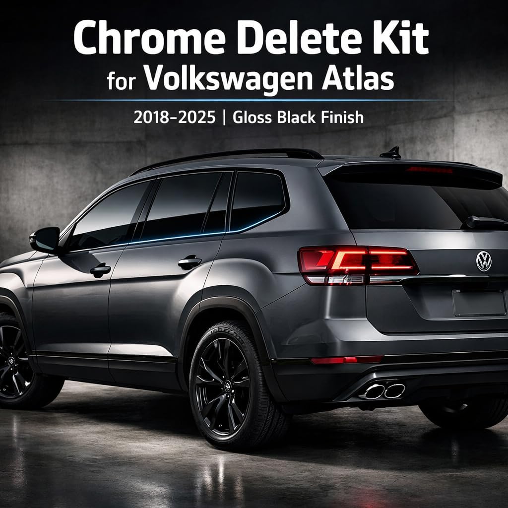 Fit for 2018-2025 Volkswagen Atlas Side Window Chrome Delete Trim Overlay Kit with Gloss Black Blackout Film