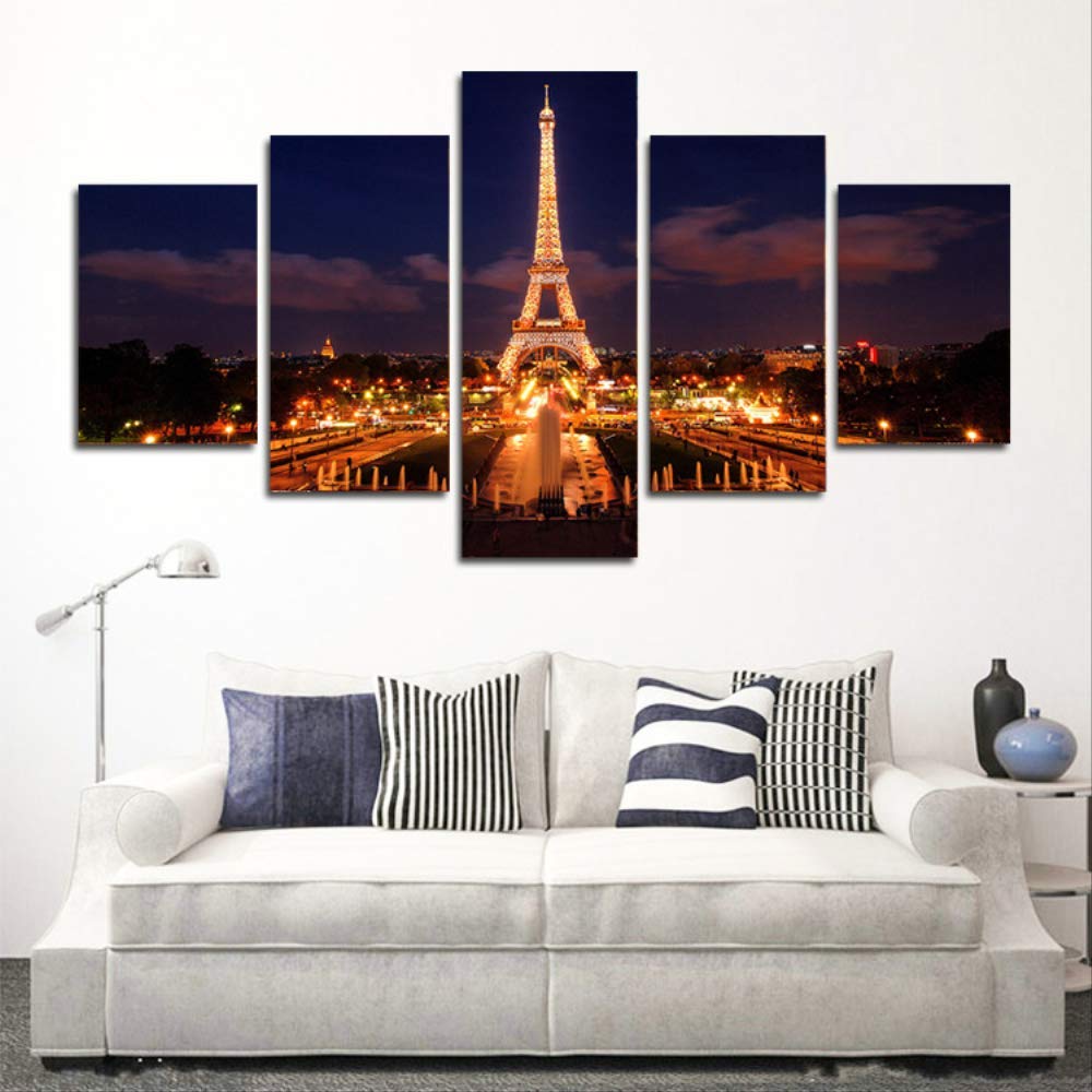 Peinture Tour Eiffel nuit grand tableau 5 pièces deco murale salon moderne