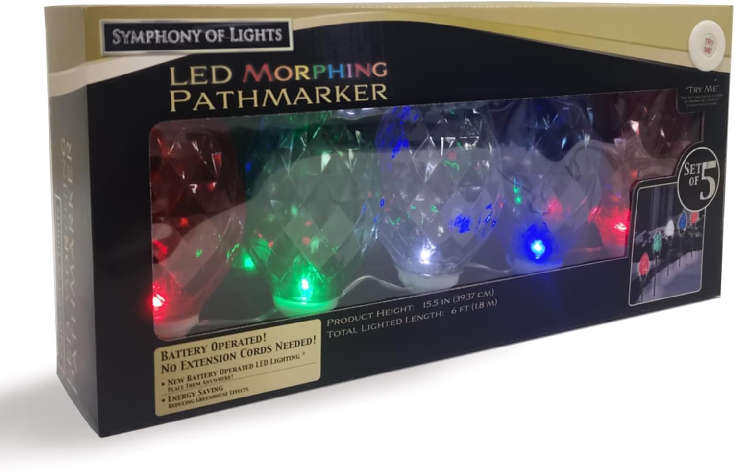 Brite Star Battery Operated 5 ct 15 in Jumbo Faceted C7 Multi Morphing LED Pathmarkers