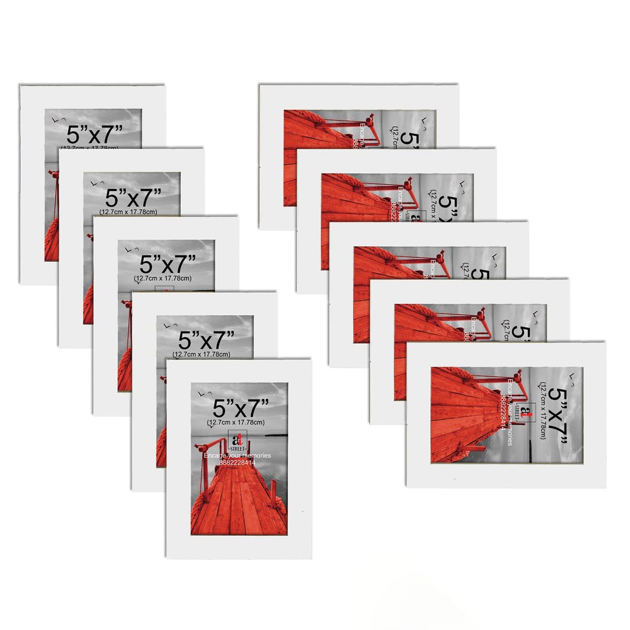 Art Street Synthetic Wood Individual Wall Photo Frame (White, 5x7 Inches)- Set of 10